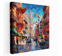 San Francisco's Chinatown Acrylic Painting Canvas Print, 28" x 28"