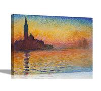 San Giorgio Maggiore at Dusk By Claude Monet Canvas Prints Framed Wall Art Home Wall Decor Stretched Ready to Hang 40 x 30cm (16 x 12 inches)