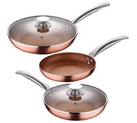 San Ignacio Optimum Copper | Non-Stick Frying Pans | Set of 3 Frying Pans 20, 24 and 28 cm Diameter and 2 Lids | Made with Pressed Aluminum | Multi-Class Coating | All Kitchen Types