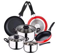 San Ignacio PK2356 Cookware Set 5-Piece Stainless Steel and 3-Piece Set 16/20/24 Red, Pressed Aluminium, Induction