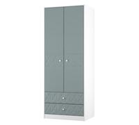 San Jose Ready Assembled Contemporary Matt Duck Egg Blue & White 2 Drawer Tall Double Wardrobe (H)1960mm (W)740mm (D)520mm