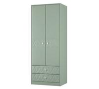San Jose Ready Assembled Contemporary Matt Green 2 Drawer Tall Double Wardrobe (H)1960mm (W)740mm (D)520mm