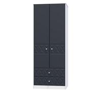 San Jose Ready Assembled Contemporary Matt Indigo & White 2 Drawer Tall Double Wardrobe (H)1970mm (W)770mm (D)530mm