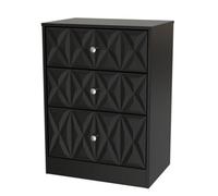 San Jose Ready Assembled Matt Black 3 Drawer Deep Chest (H)791mm (W)746mm (D)395mm