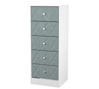 San Jose Ready Assembled Matt Duck Egg Blue & White No Effect 5 Drawer Bedside Chest (H)1120mm (W)450mm (D)395mm