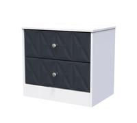 San Jose Ready Assembled Matt Indigo & White 2 Drawer Wide Bedside Chest (H)521mm (W)570mm (D)395mm