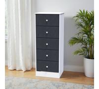 San Jose Ready Assembled Matt Indigo & White 5 Drawer Bedside Chest (H)1120mm (W)450mm (D)395mm
