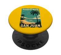 San Juan Palm Trees Beach Puerto Rico Vacation Vintage Retro PopSockets Adhesive PopGrip