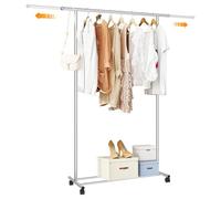 SAN LIKE Clothes Rack on Wheels, Metal Clothing Rack with Wheels, Sturdy Clothes Rail with Extendable, Heavy Duty Garment Hanging Rack with Storage Shelf for Bedroom