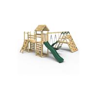 (San Luis) Rebo Double Tower Climbing Frame with Flexible Bridge, Swing & Slide