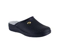 San Malo Womens Leather Clogs Kitchen Garden Heeled Mules Shoes - Main Colour: Navy | Shoe Size: UK 8