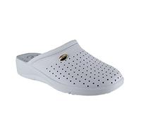 San Malo Womens Leather Clogs Kitchen Garden Heeled Mules Shoes - Main Colour: White | Shoe Size: UK 6