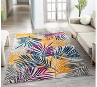 San Marino Modern Living Room Area Rug - Low Pile Leaf Design Muti Coloured 120Cm X 170Cm