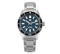 San Martin Men Watch 62mas SN007GB, 39mm 20Bar Diver Watch NH35 Automatic Mechanical Luxury Diving Waterproof Wrist Watch, Stainless Band-Blue, Modern