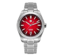San Martin Men's Watch SN0144 Automatic Movement 9015 Sapphire Crystal 10 Bar Diving Watch for Men Blue Dial, red, 39mm, Bracelet