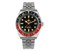 San Martin NH34 Luxury GTM Watches Sapphire Crystal 20Bar Luminous Dial and Bezel Men Stainless Steel Automatic Mechanical Watches (Black), Black, Mechanical