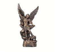 San Miguel Arcangel Statue, St Michael The Archangel Figurine, Bronzed Resin Sculpture, Victory Over Satan Collectible Figure for Religious Home Decor