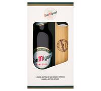 San Miguel Gift Set by Blue Tree Gifts, including a 330ml bottle of San Miguel Lager and a branded bottle opener. Perfect for Christmas and Birthdays. By Blue Tree Gifts.