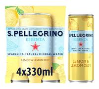 San Pellegrino Essenza Sparkling Water Lightly Flavoured Lemon & Lemon Zest Cans 4x330ml