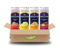 San Pellegrino Fizzy Soft Drink Mixed Case of 24 (330ml Cans) - Flavours are as per the picture- Lemon Blood Orange Pomegranate Orange by Serendib