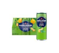 San Pellegrino Italian Sparkling Drinks Tastefully Light Sparkling Lemon & Mint Canned Soft Drink 12 x 330ml, 74 kCals per Can