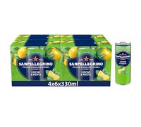 San Pellegrino Italian Sparkling Drinks Tastefully Light Sparkling Lemon & Mint Canned Soft Drink 24 Pack (4 Pack x 6 x 330 ml) | 74 kCals per Can