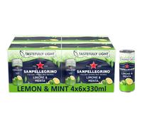 San Pellegrino Italian Sparkling Drinks Tastefully Light Sparkling Lemon & Mint Canned Soft Drink 24 Pack (4 Pack x 6 x 330 ml) | 74 kCals per Can