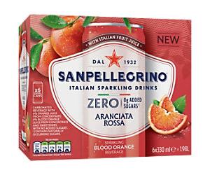 San Pellegrino Italian Sparkling Soft Drink Zero Blood Orange Can 330 ml Pack of 6