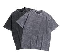 SAN Platina Oversized T Shirt Men Women,Vintage Heavyweight Cotton Tshirt,Basic Crew Neck,2 Pack Grey Black T-Shirts(L)
