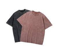SAN Platina Oversized T Shirt Men Women,Vintage Heavyweight Cotton Tshirt,Basic Crew Neck Tee,2 Pack Coffee Black T-Shirts(M)