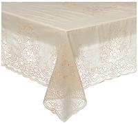 Sana Enterprises Spill Proof Heavy Vinyl lace Tablecloth with Full Vinyl Backing, Easy Care, Ivory/Light Beige Color, 60 x 104 Inches Rectangular