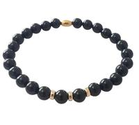 SanaBelle® Men’s Black Tourmaline Healing Bracelet - 6 mm Natural Black Tourmaline Beads with Gold Accents | Grounding • Protection • Masculine Stretch Bracelet