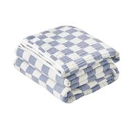 SANACYNA Muslin Blankets 100% Cotton 6-Layer Gauze Blue Cooling Throw Blanket Lightweight Soft and Breathable Blanket for Sofa Bed Coverlet Both Sides (Blue Checker, Throw 50"x60")