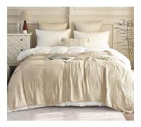 SANACYNA Muslin Blankets 100% Cotton 6-Layer Gauze Gray Grid Bed Blanket Lightweight Soft and Breathable King Blanket for Sofa Bed Coverlet Both Sides (Light Tan, King 90" X 104")