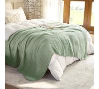 SANACYNA Muslin Blankets 100% Cotton 6-Layer Gauze Mint Green Grid Cooling Blanket Lightweight Soft and Breathable King Blanket for Sofa Bed Coverlet Both Sides (Mint Green, King 90" X 104")