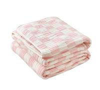 SANACYNA Muslin Blankets 100% Cotton 6-Layer Gauze Pink Cooling Blanket Lightweight Soft and Breathable Swaddle Blanket for Sofa Bed Both Sides (Pink Checkerboard, Baby 30"x40")