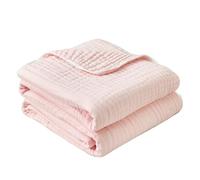 SANACYNA Muslin Blankets 100% Cotton 6-Layer Gauze Pink Grid Bed Blanket Lightweight Soft and Breathable King Blanket for Sofa Bed Coverlet Both Sides (Pink, King 90" X 104")