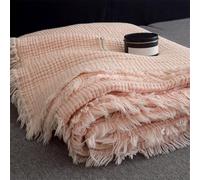 SANACYNA Muslin Blankets 100% Cotton 6-Layer Gauze Pink Tassels Bed Blanket Lightweight Soft and Breathable Blanket for Sofa Bed Coverlet Both Sides (Tassels Pink, Throw 50"x60")