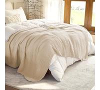 SANACYNA Muslin Blankets for Adults 100% Cotton 6-Layer Gauze Tan Grid Bed Blanket Lightweight Soft Breathable King Blanket for Sofa Bed Coverlet Both Sides (Light Tan, King 90" X 104")