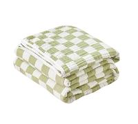 SANACYNA Muslin Throw Blanket 100% Cotton Green Grid Bed Blanket 6-Layer Gauze Lightweight Soft Breathable Blanket for Sofa Bed Couch Both Sides (Green Checkerboard, Throw 50"x60")