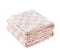 SANACYNA Queen Muslin Blankets for Adults 100% Cotton 6-Layer Gauze Pink Checkered Bed Blanket Lightweight Soft Breathable Blanket for Sofa Bed Coverlet Both Sides (Pink Checkerboard, Queen 90" X 90")