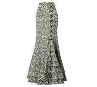 Sanahy Women Gothic Ruffled Steampunk Vintage Fishtail Mermaid Skirt Victorian High Waist Retro Maxi Skirt Side Lace up Ruffle Skirt(Green,XL)