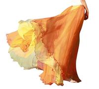 Sanahy Women's Chiffon Retro Long Maxi Skirt - Gradient Beach Full/Ankle Length - Elastic Pleated - One Size (Orange)