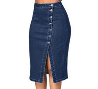 Sanahy Womens Fashion Long High Waist Button Pocket Front Fishtail Denim Maxi Skirts Plus Size Knee Length Casual Jean Skirts(Blue,XL)
