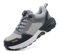 SANANG Men Safety Work Shoes Leather with Steel Toe Cap, Breathable Comfort Lightweight Anti-Impact Protective Footwear Gray