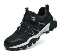 SANANG Men Safety Work Shoes with Steel Cap Toe, Black Breathable Microfiber, Anti-Smashing, Kevlar Midsole Protective Footwear