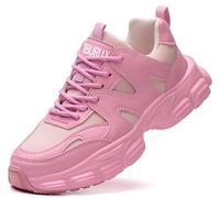 SANANG Women Safety Shoes with Steel Toe Cap Trainers, Non Slip Puncture Proof Lightweight Sneakers Working Shoes Pink