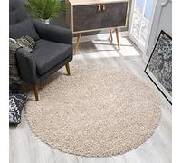 SANAT Modern Round Beige High Pile Rug, 80 x 80 cm
