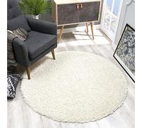 SANAT Modern Round High Pile Cream Rug, 80 x 80 cm