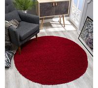 SANAT Round Rug Red High Pile Modern Rugs for Living Room, Bedroom, Dining Room or Children's Room, Size: 150 x 150 cm